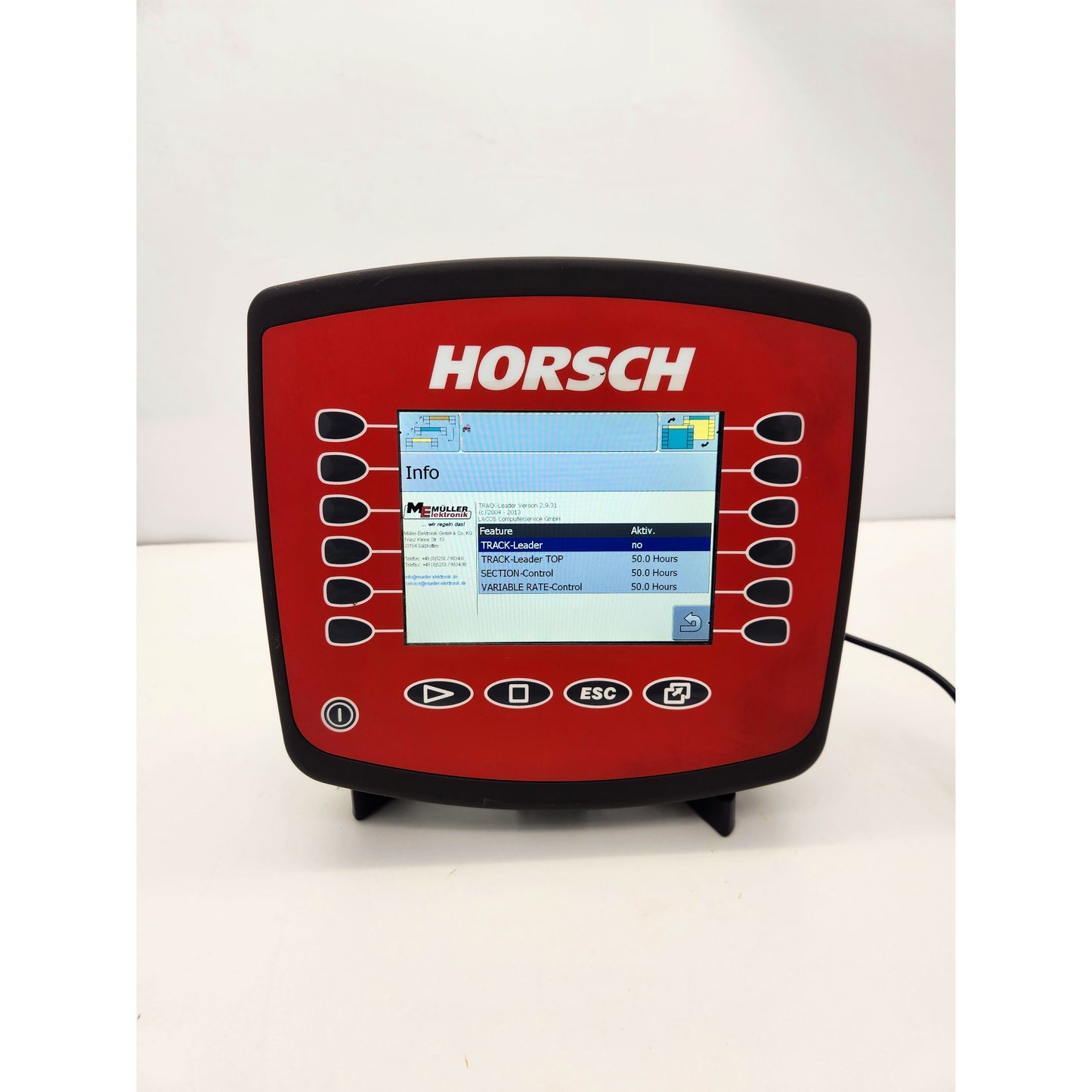 Front view of the Muller Horsch ISOBUS terminal display and control buttons. 00345263
