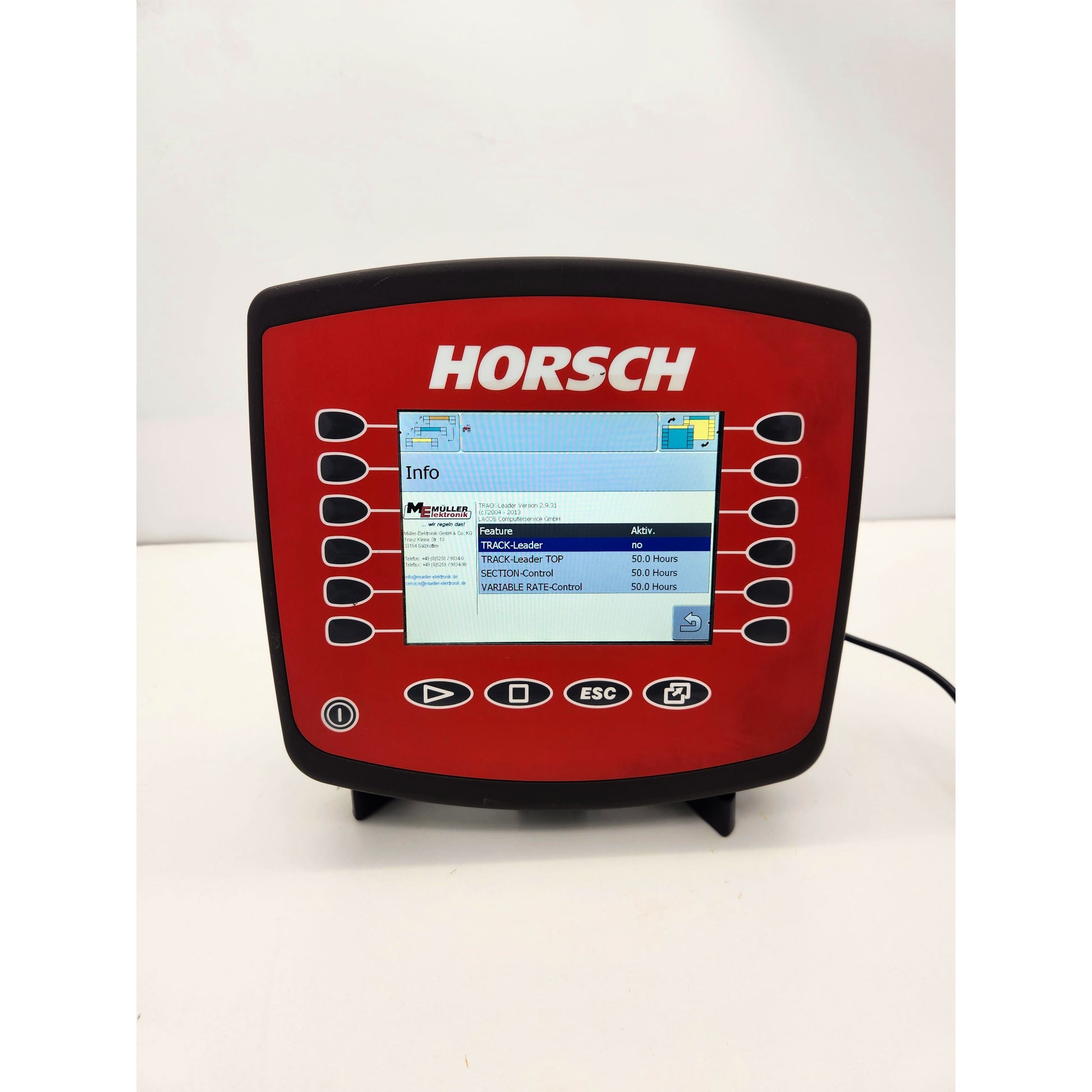 Front view of the Muller Horsch ISOBUS terminal display and control buttons. 00345263