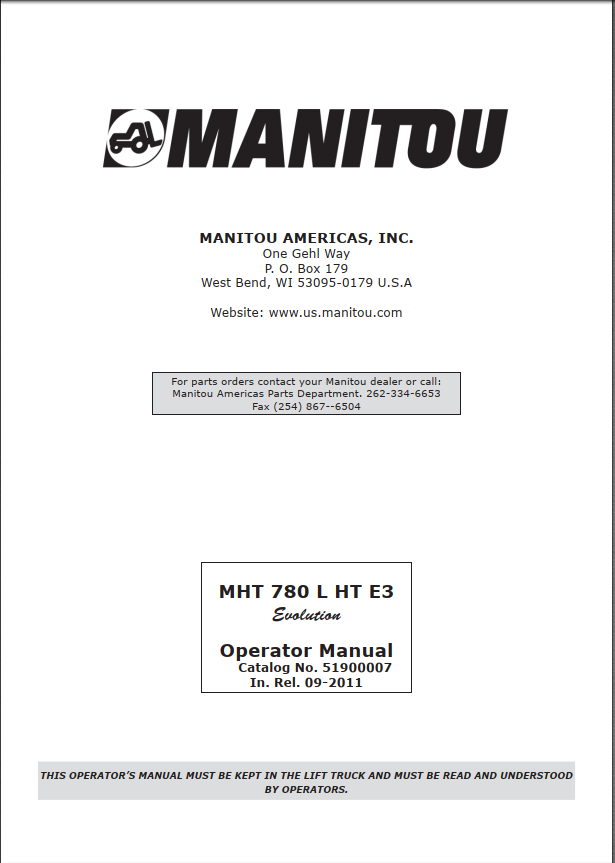 Manitou MHT 780 E3 PARTS REPAIR OPERATIONS MANUALS