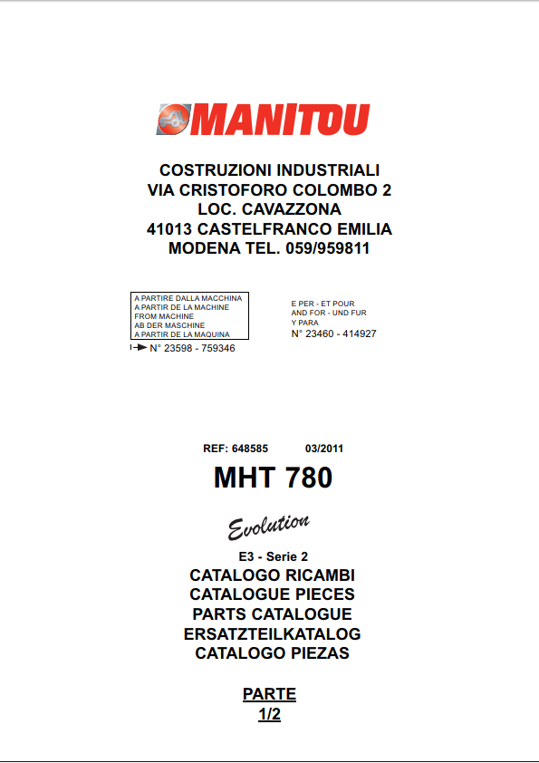 Manitou MHT 780 E3 PARTS REPAIR OPERATIONS MANUALS