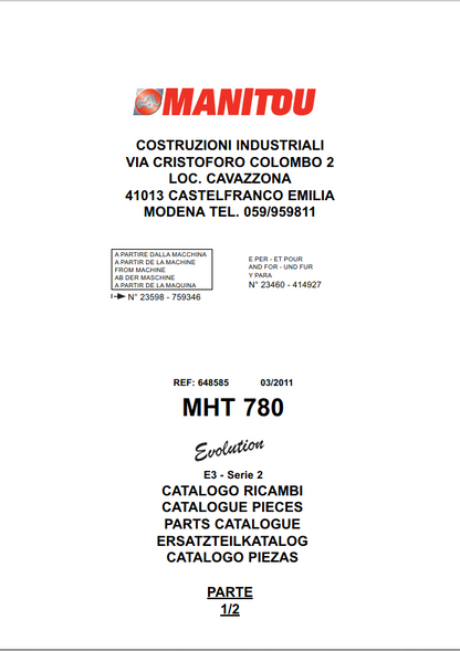 Manitou MHT 780 E3 PARTS REPAIR OPERATIONS MANUALS