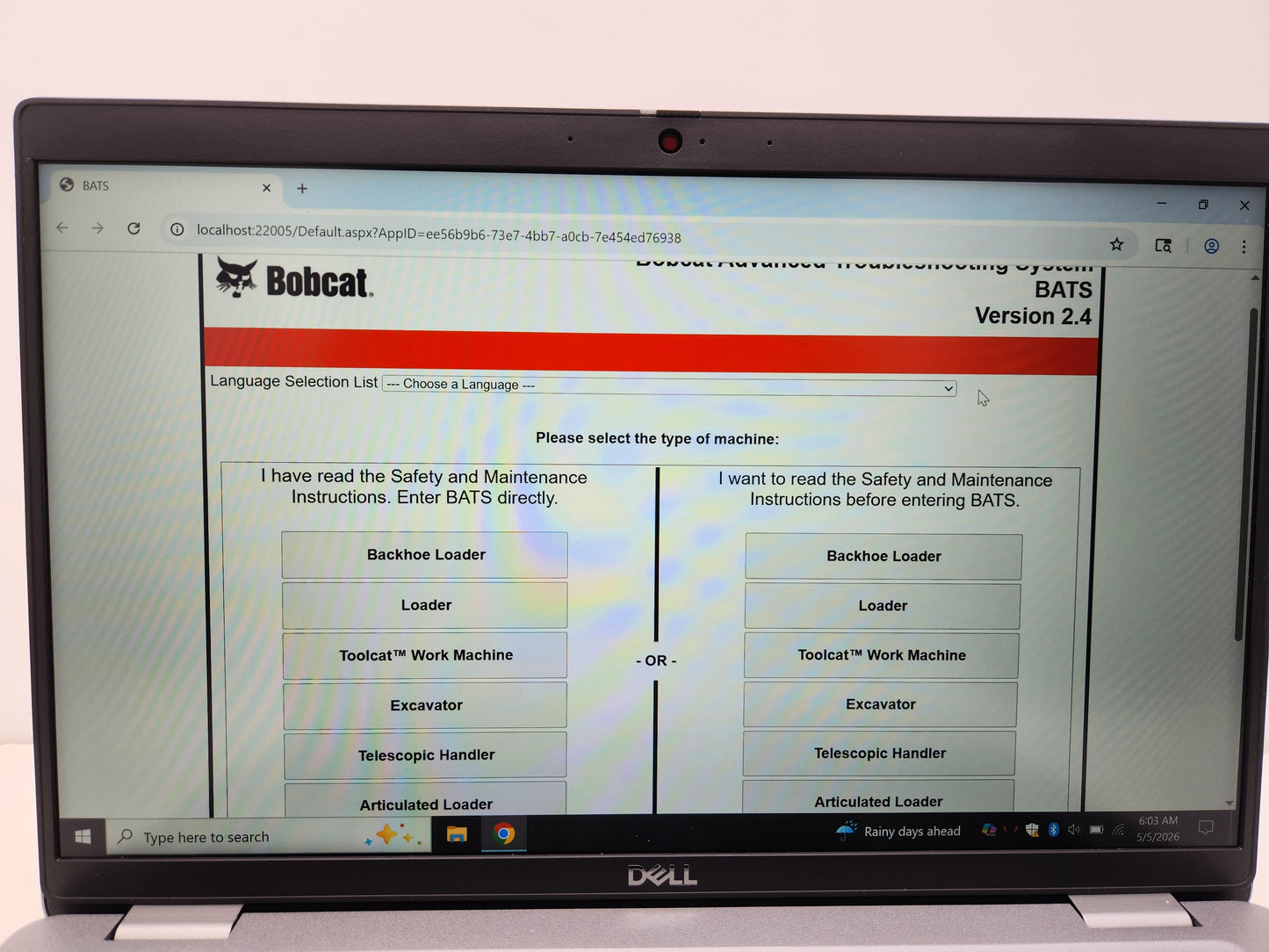 Bobcat Service Analyzer Advanced Troubleshooting System BATS Diagnostic Laptop