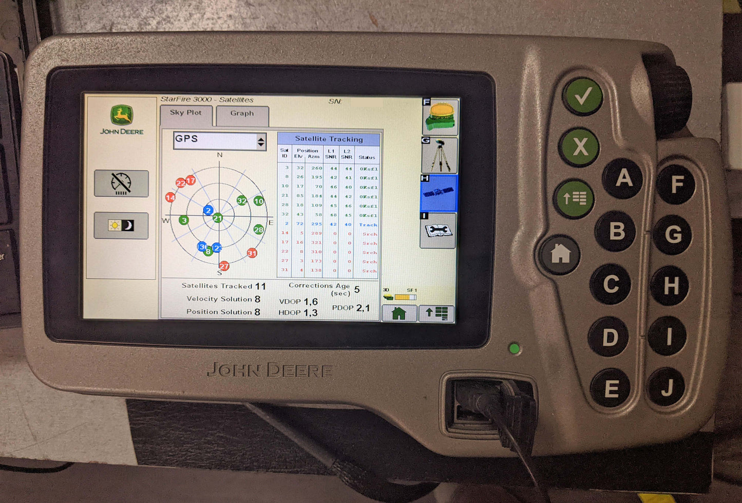 John Deere KIT GreenStar 1800 Display Terminal 7" AutoTrack SF1, SF2 PF81222 w/ StarFire 3000 SF1 GPS receiver grade A PFA81207 w/ cables