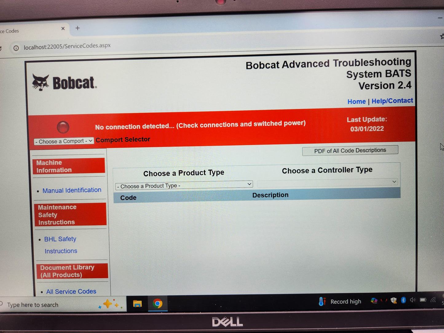 Bobcat Service Analyzer Advanced Troubleshooting System BATS Diagnostic Laptop