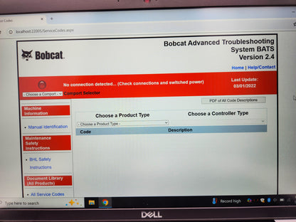 Bobcat Service Analyzer Advanced Troubleshooting System BATS Diagnostic Laptop