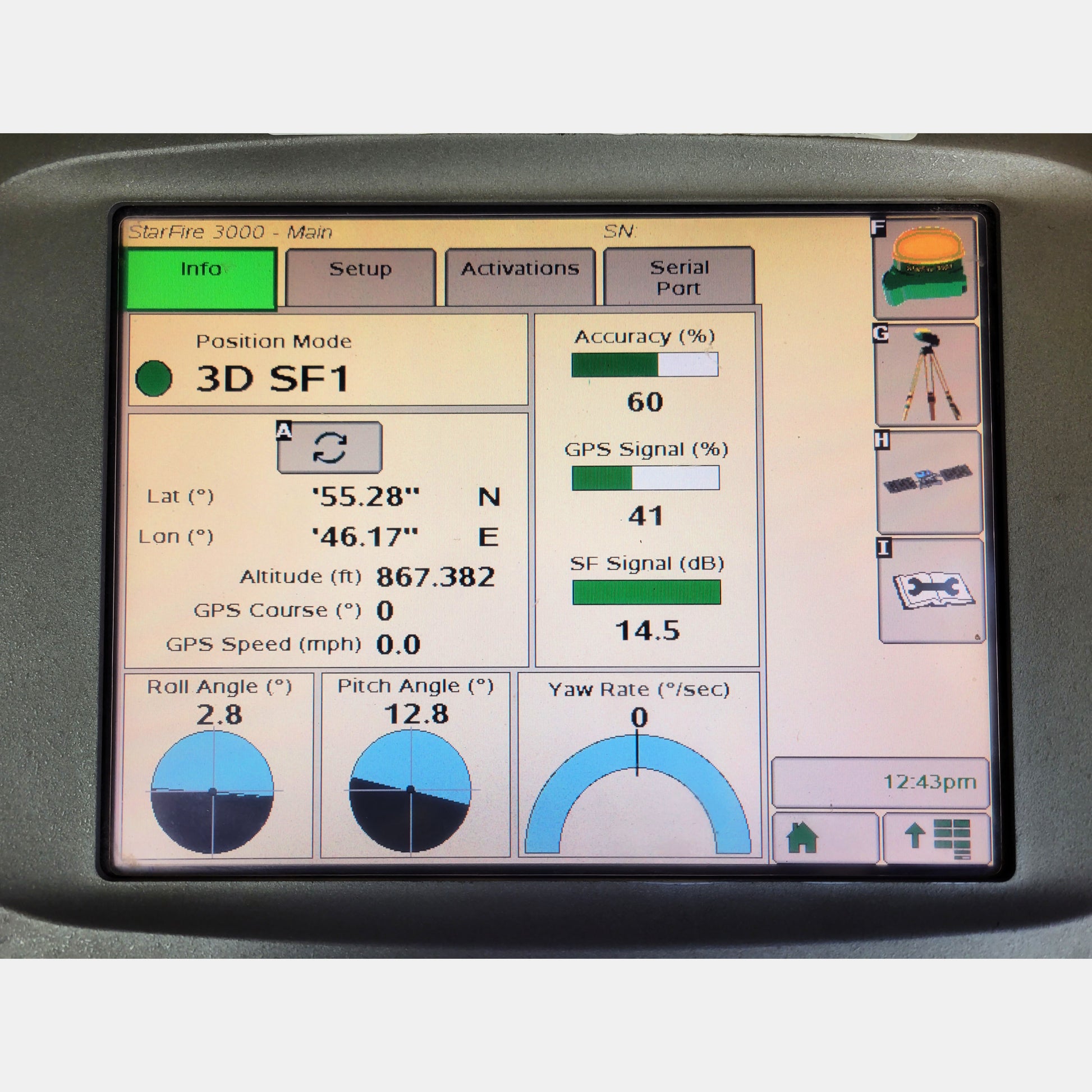John Deere StarFire 3000 SF3000 GPS Receiver front view PFP12589. GS2600 2600
