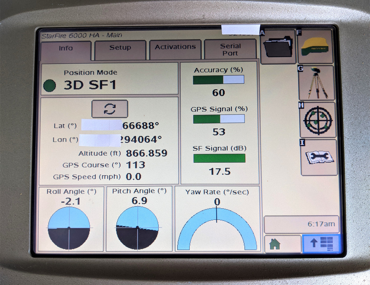 John Deere Green Star 2600 Premium Display Universal PF81185 W/ StarFire 6000 HA SF1 GPS receiver grade A PFA11481