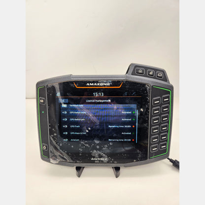 Amazone AmaTron 4 ISOBUS terminal with active GPS licenses list.