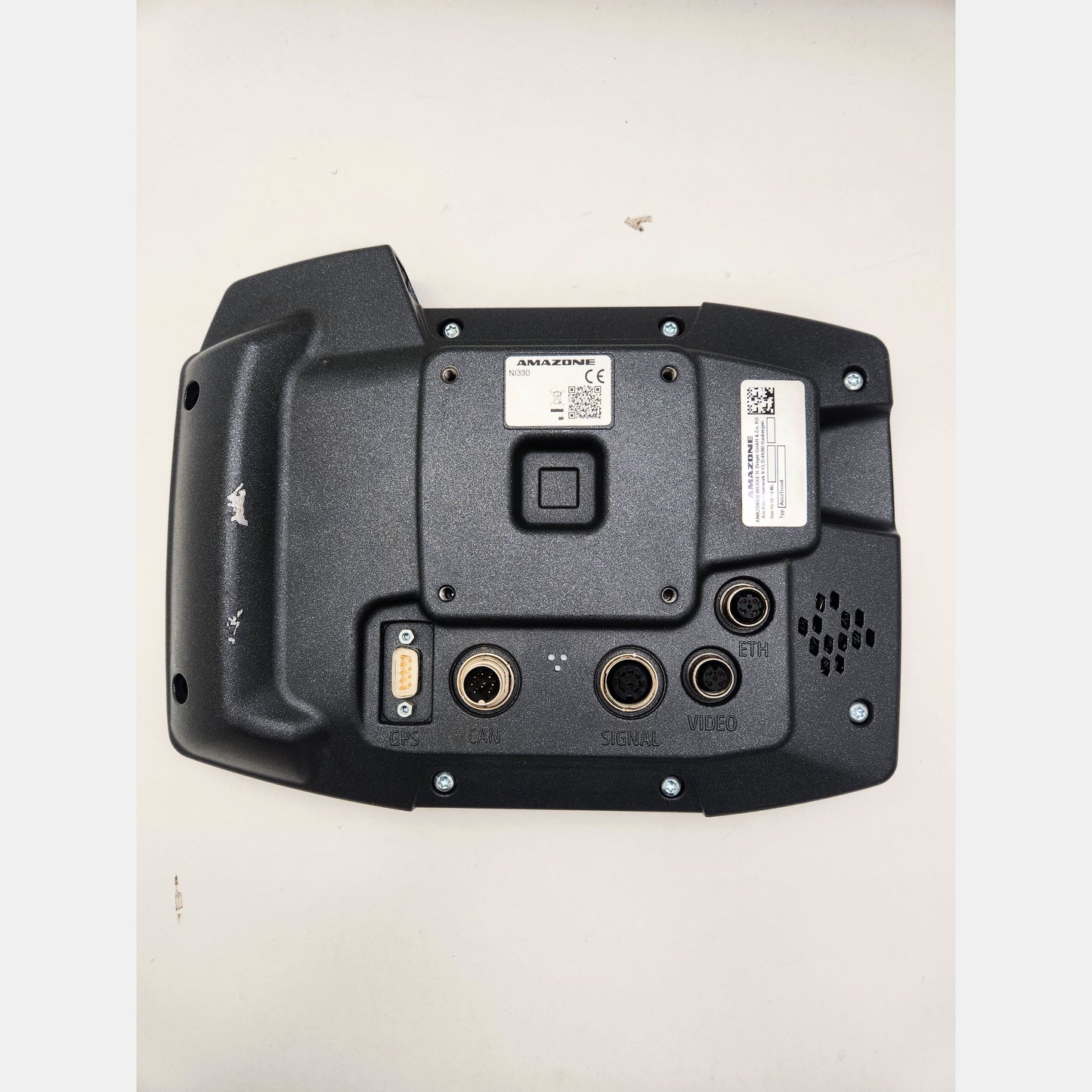 Rear ports and connectors on Amazone AmaTron 4 ISOBUS display.