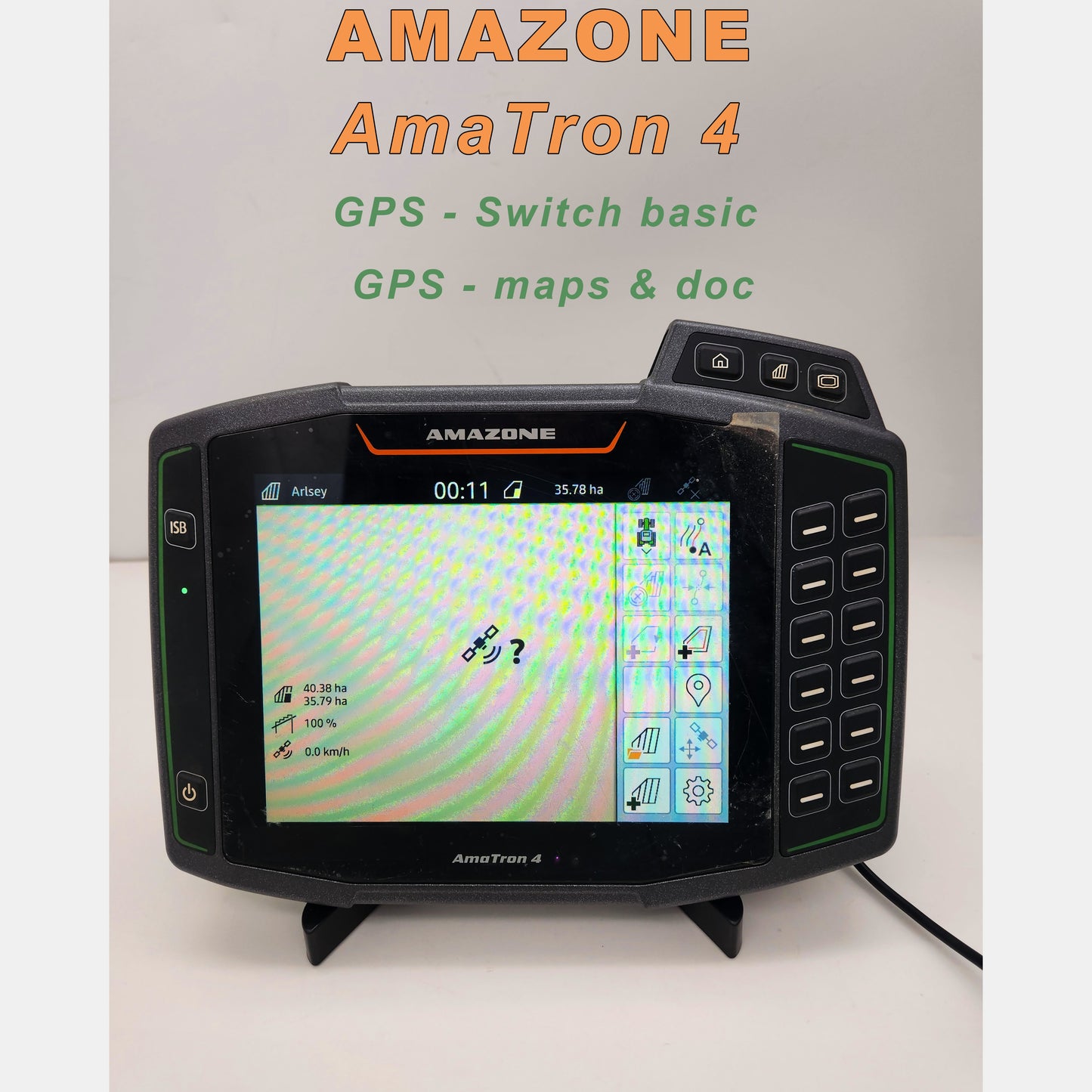 Amazone AmaTron 4 ISOBUS terminal with active GPS licenses list.