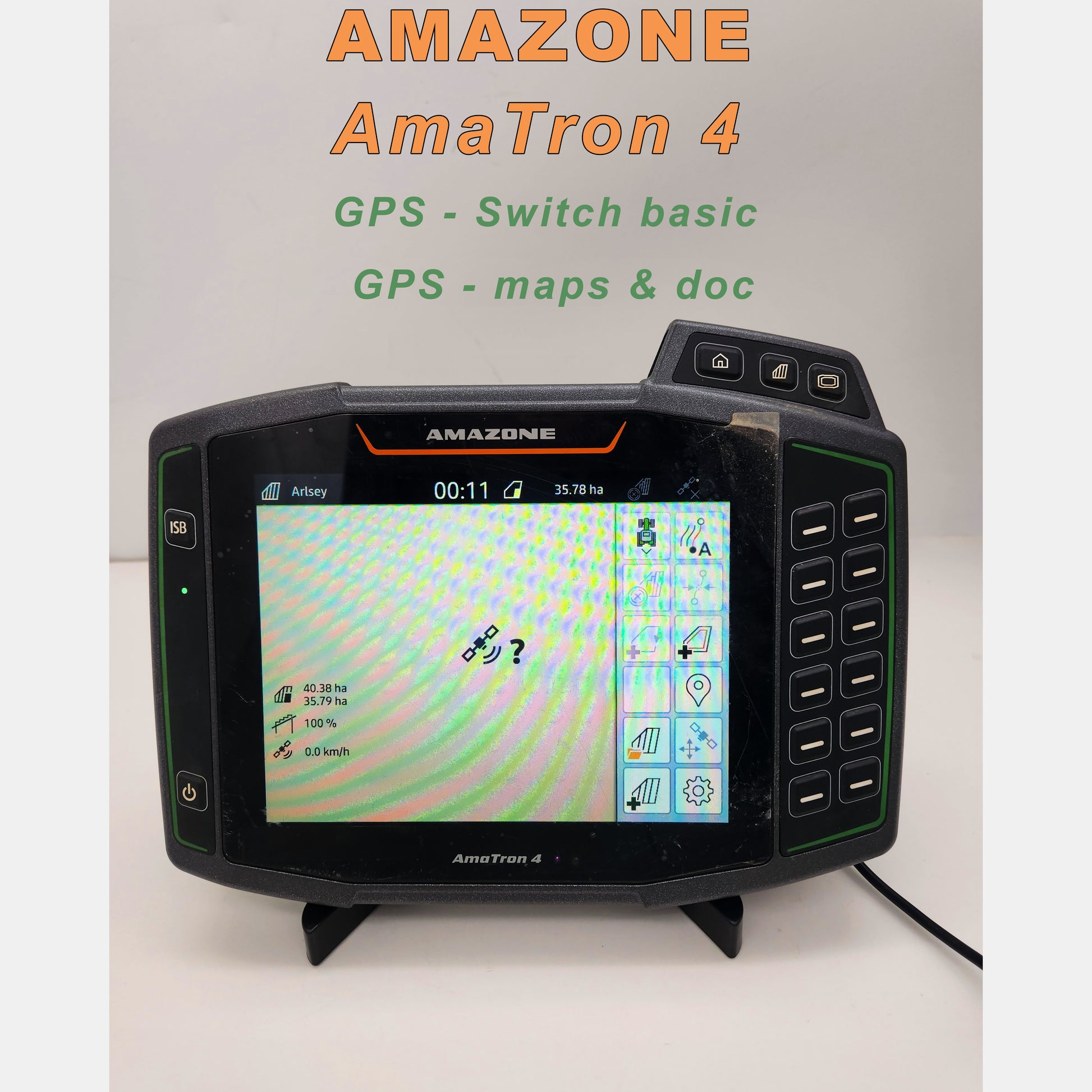 Amazone AmaTron 4 ISOBUS terminal with active GPS licenses list.