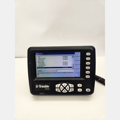 Trimble CB430 screen showing v11.41 firmware and 3D Automatics Yes.