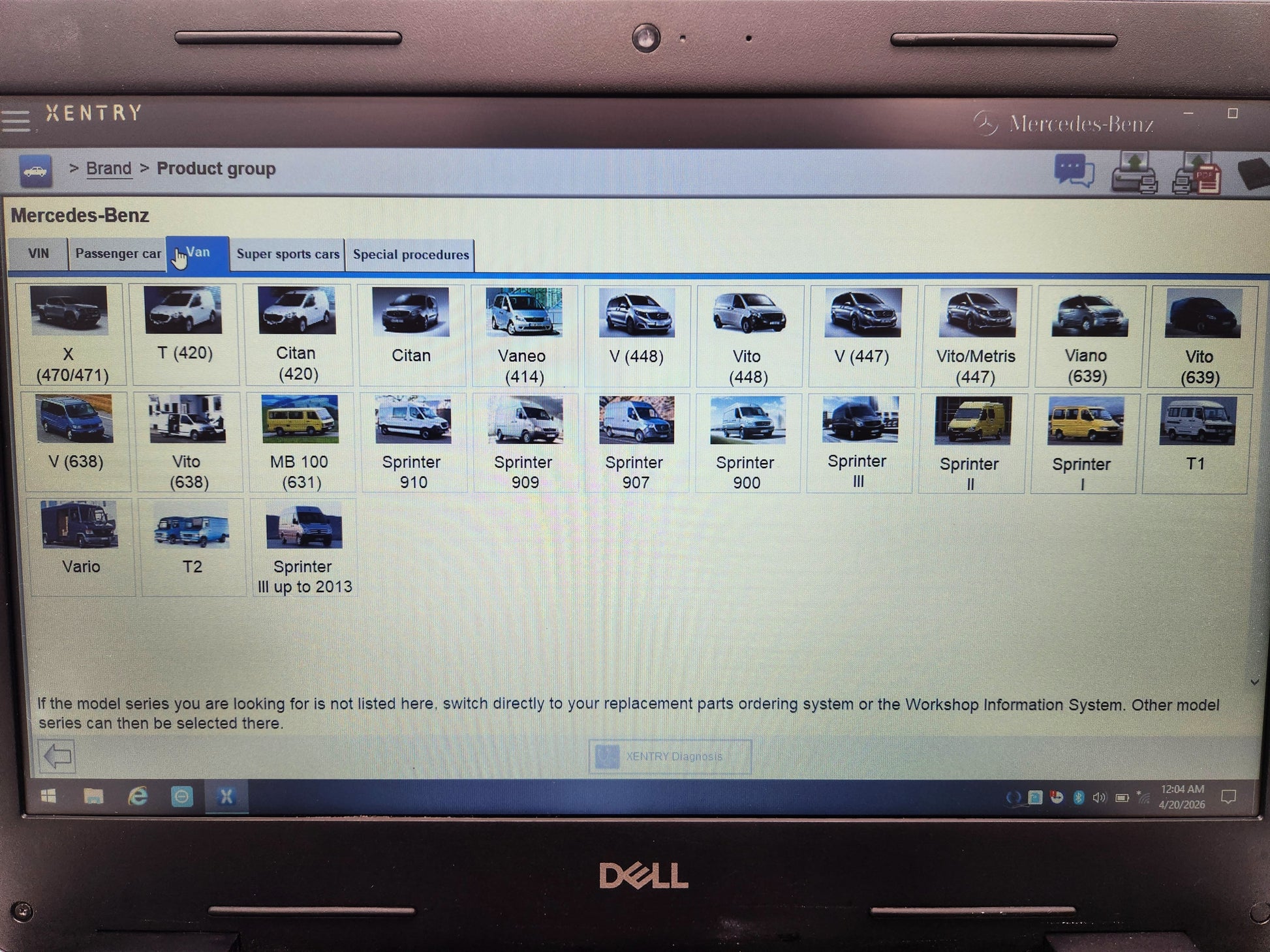 Dell Latitude diagnostic laptop running Xentry 2023