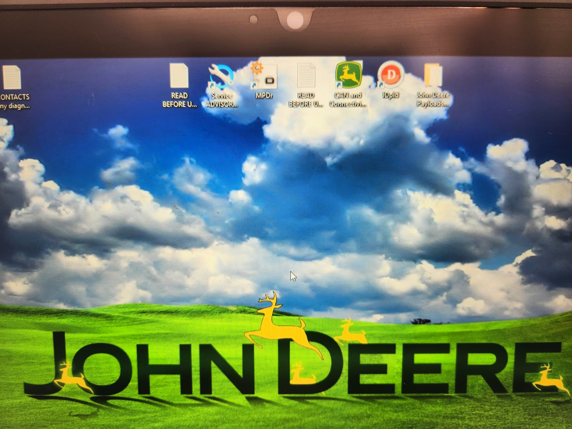 Rugged Getac diagnostic tablet running John Deere Service Advisor 5.3 software.