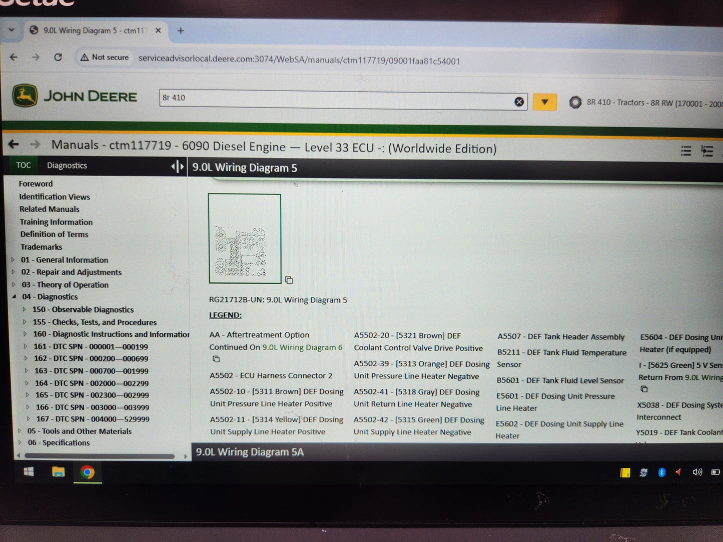 Rugged Getac diagnostic tablet running John Deere Service Advisor 5.3 software.
