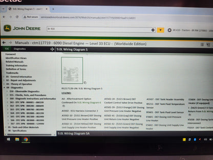 Rugged Getac diagnostic tablet running John Deere Service Advisor 5.3 software.