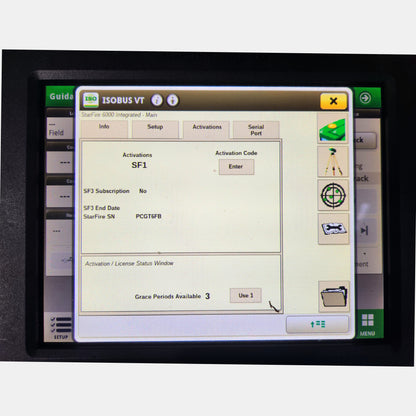 John Deere StarFire 6000 screen showing SF1 activation status